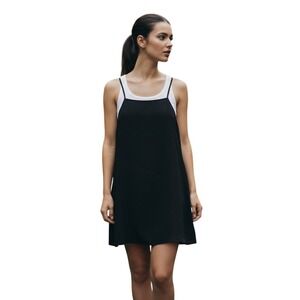 THEORY Black Square Neck Cotton Modal Knit A-Line Mini Dress S M Peru Minimalist